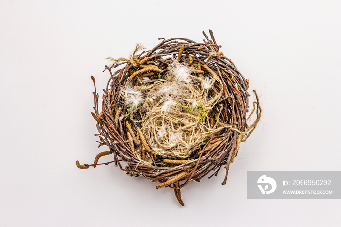 Easter bird nest isolated on white background. Zero waste, DIY concept