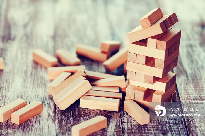 Wood blocks stack game, background concept