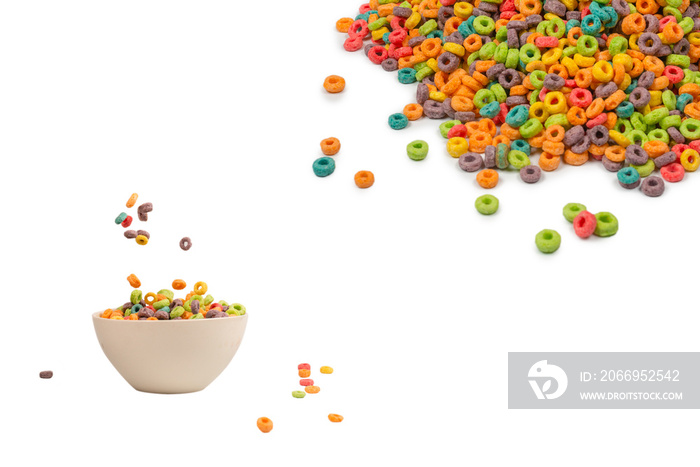 Sweet multicolored flakes, cereal loops.