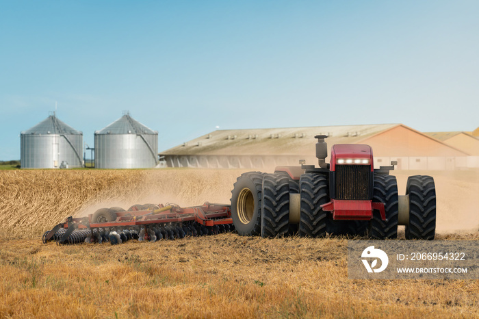 Autonomous tractor working on the field. Smart farming