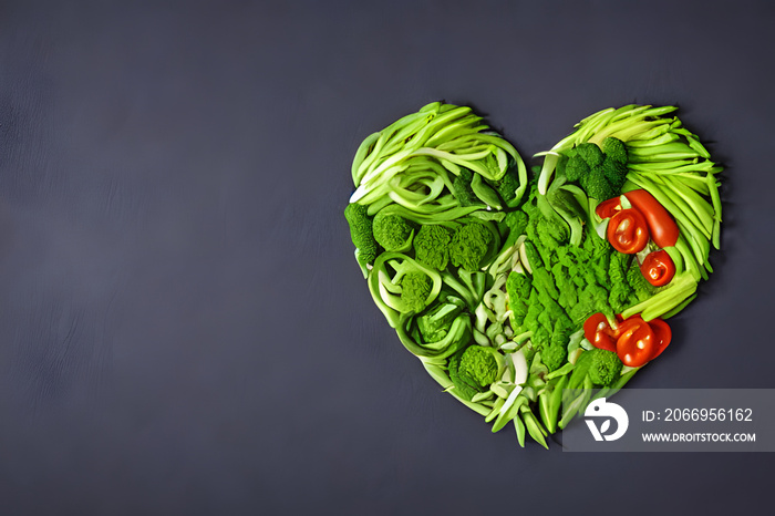 human heart made from various vegetables, healthy food concept