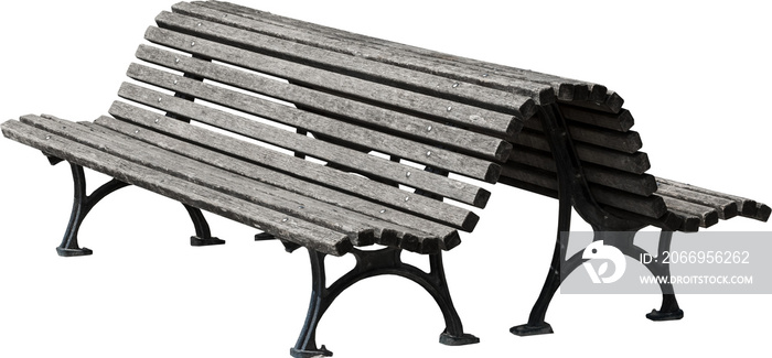 Isolated PNG cutout of a wooden street bench on a transparent background, ideal for photobashing, matte-painting, concept art