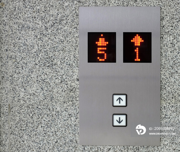 Elevator Call Panel with blind and wheelchair sign with copy space, Up and Down Buttons.