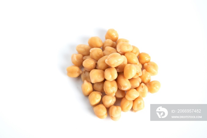 Organic boiled chickpeas isolated on white background