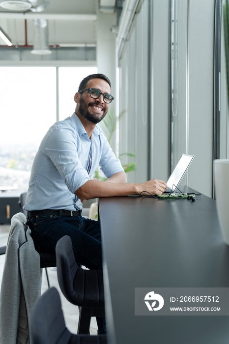 Businessman with laptop working in modern office