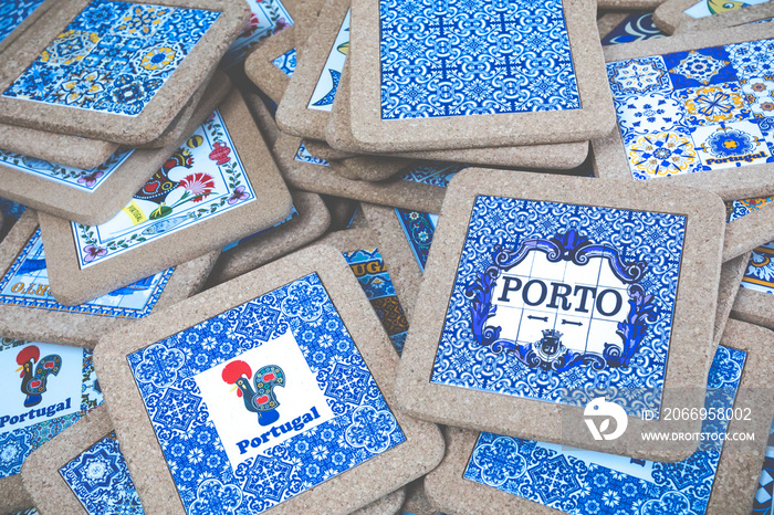 Traditional portuguese souvenirs for sale at Porto market (Mercado do Bolhao). Portugal