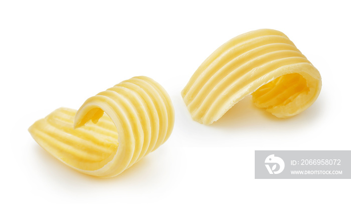 Butter curls or butter rolls isolated on white background