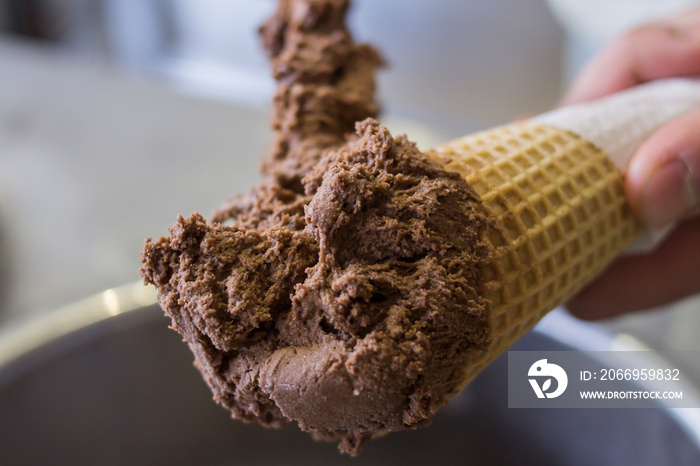 chocolate ice cream in the ice cream shop