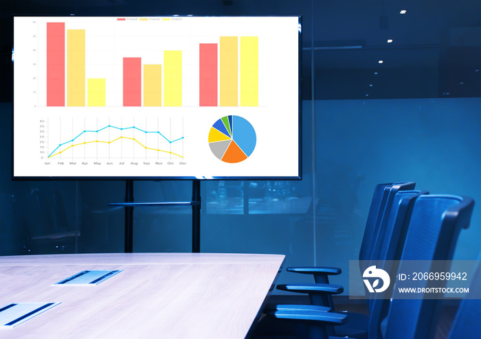 Mock up chart slide show presentation on display television in meeting room