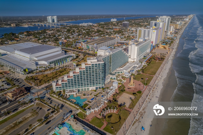 Aerial view from a drone of the Daytona Beach shoreline