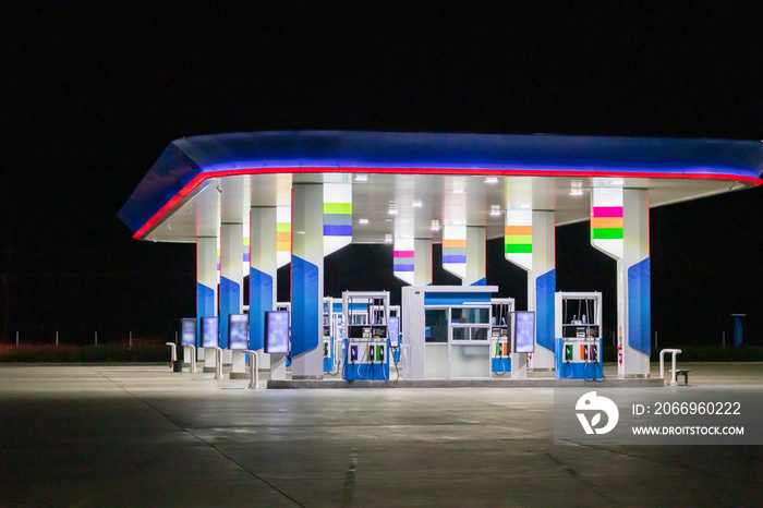 Petrol gas station at night