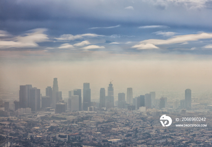 Stunning panoramic aerial view of developing downtown Los Angeles, California