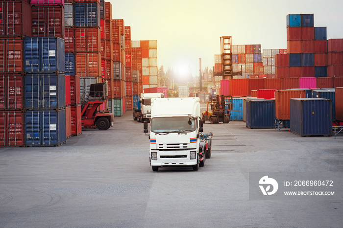 Container truck in container yard view of transport and industry