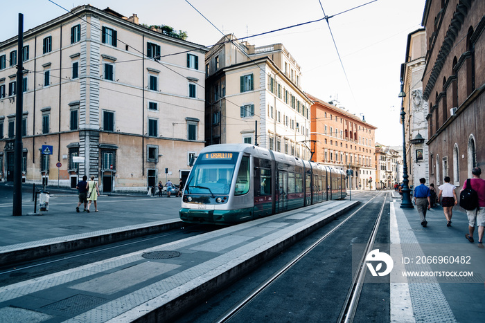 Tram in street in Rome