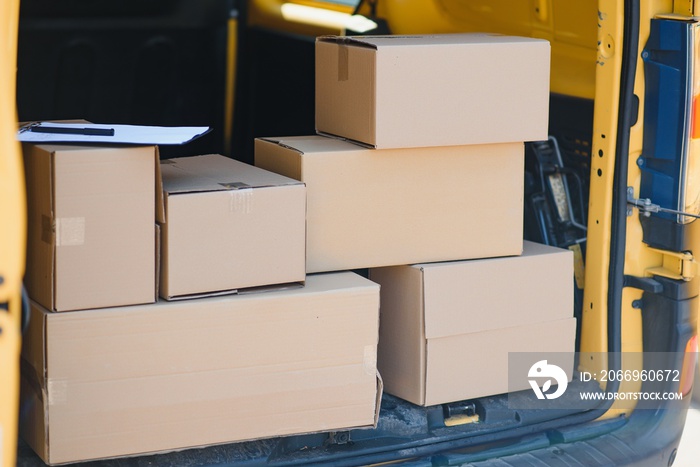 Courier van full of parcels and boxes