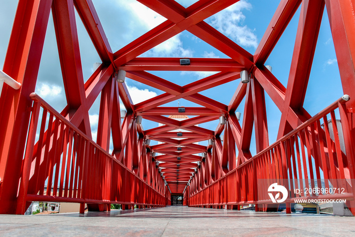 Red iron pedestrian walkway