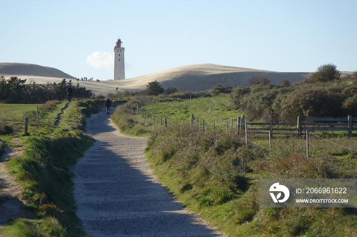 Famous Rubjerg Knude Fyr Lighthouse on a sunny day prior to its relocation, Jammerbugt, Lonstrup, Hjorring, Northern Jutland, Denmark