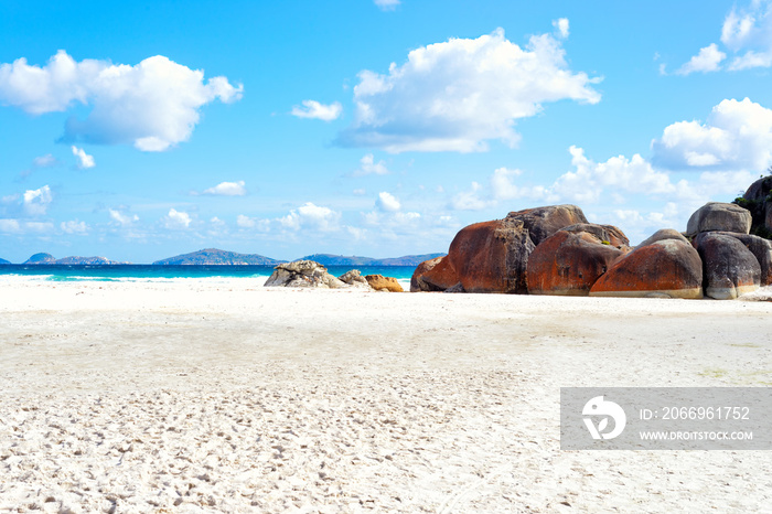 Big rocks, stones at Squeaky beach, Wilson Promontory, Australia.