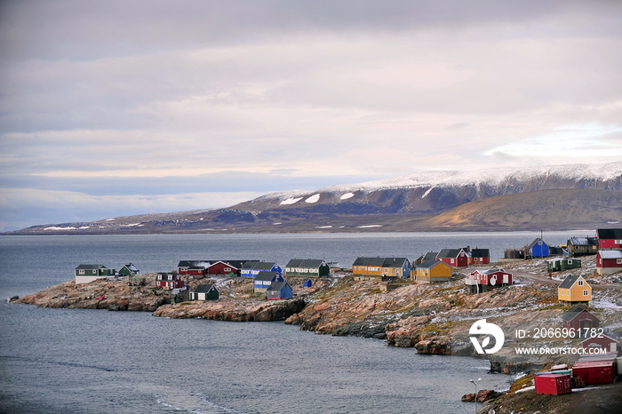 Greenland. Settlement of Inuit on the east coast of the island.