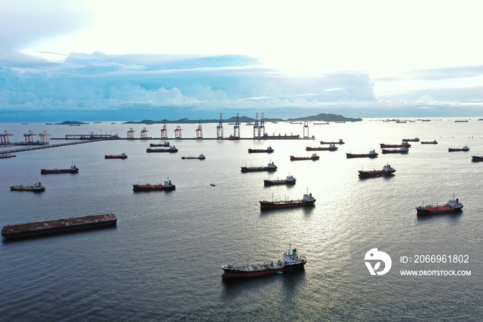 Aerial top view of Oil/Chemical LPG tanker ship Oversea transportation, Import-Export Business. Aerial view of oil and gas petrochemical tanker, Refinery industry cargo ship. Fuel for transport.