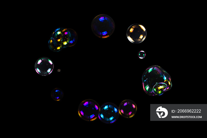 Soap bubbles isolated on a black background