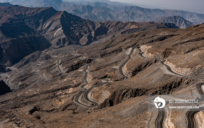 A view from Top Of Jebel Jais in Ras Al Khaima showing the long winding road to the top