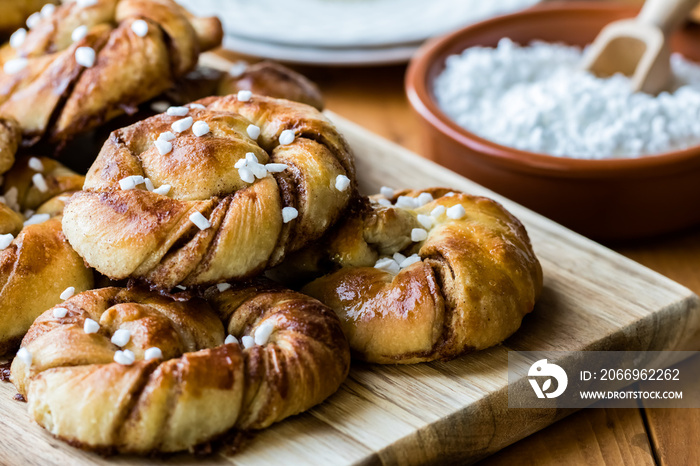 Swedish cinnamon buns with pearl sugar.