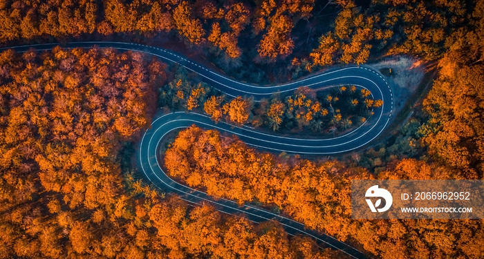 Top view of Transfagarasan mountain road at autumn