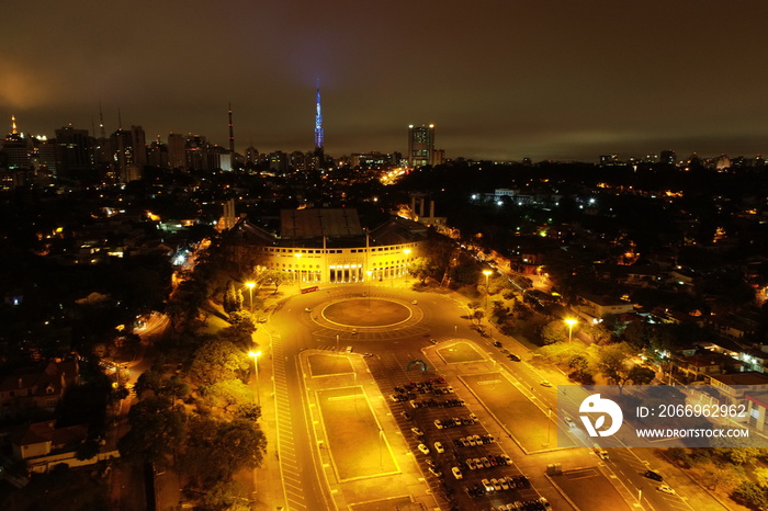 Aerial view of Pacaembu Stadium and Charles Miller Square, São Paulo, Brazil. Fantastic landscape. Famous public places of Sao Paulo