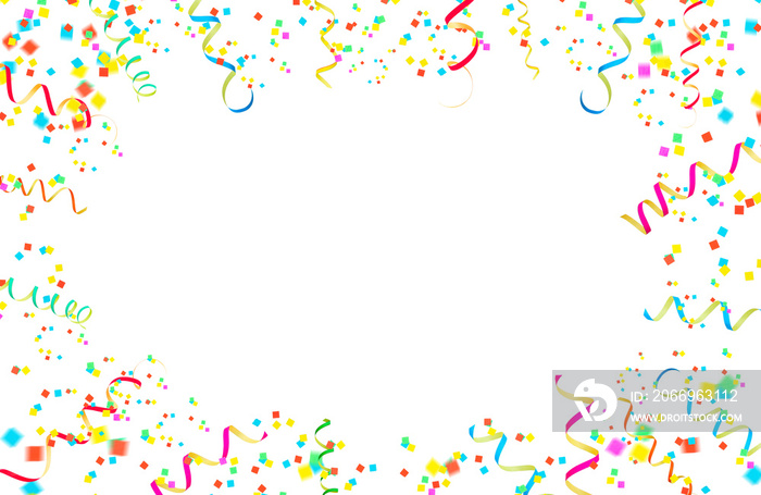 Festive overlay, Party streamers, serpentine, curly paper ribbons. Colorful explosion confetti. Multicolored party decorations. Concept for party.