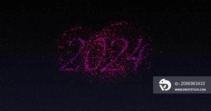 Image of 2024 in shimmering pink letters and fireworks