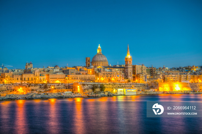 Skyline of Valleta during night, Malta