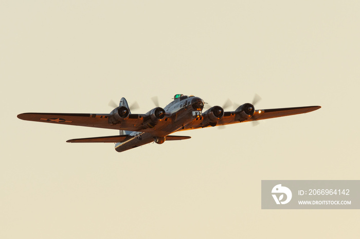 WWII bomber (B-17 Flying Fortress) in beautiful sunset light