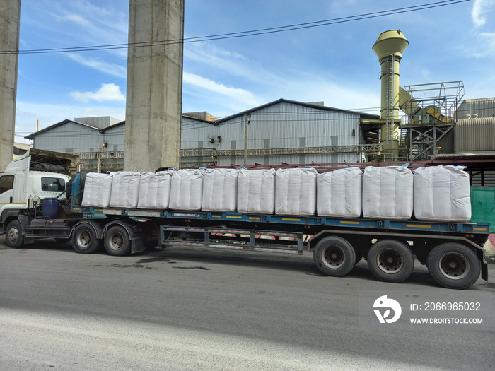 Chemical fertilizer Urea Stock pile jumbo-bag in a warehouse waiting for shipment.