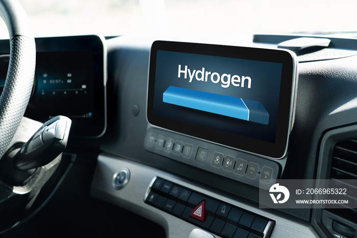 Truck dashboard with hydrogen level indication. Concept