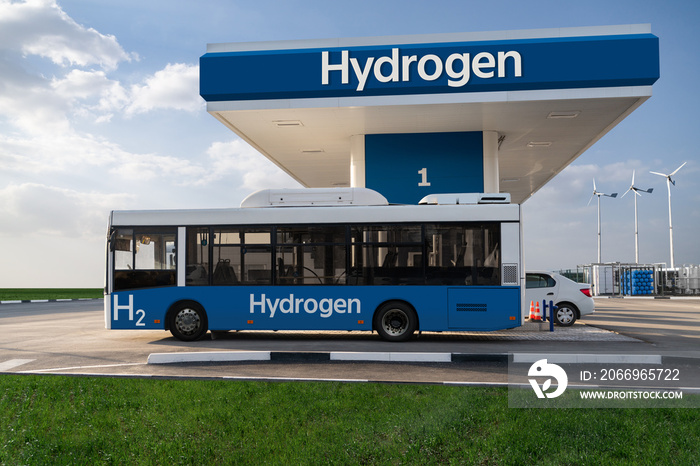 Fuel cell bus on the hydrogen filling station