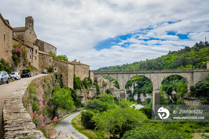 View on the medieval village of Minerve and the surrounding canyon in the South of France (Herault)