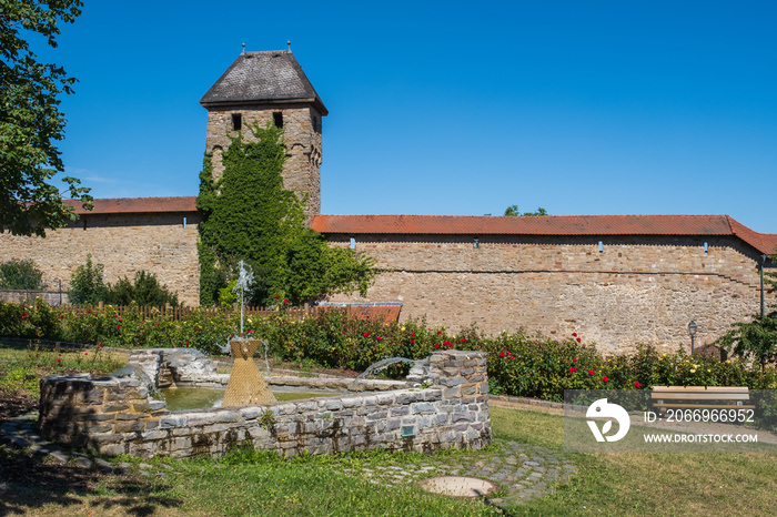 View of part of the old city wall with a watchtower from Kirchheimbolanden / Germany