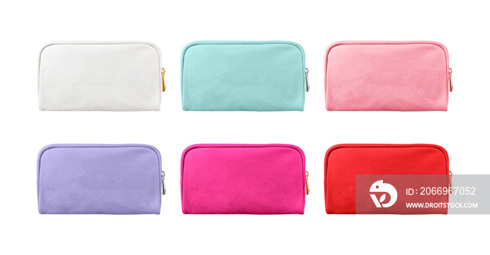 blank cosmetic case bags, small zip bags isolated on white background