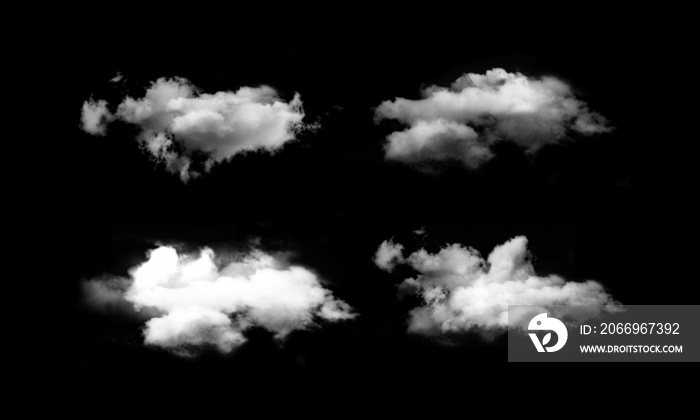 Set of isolated clouds over black. Design elements