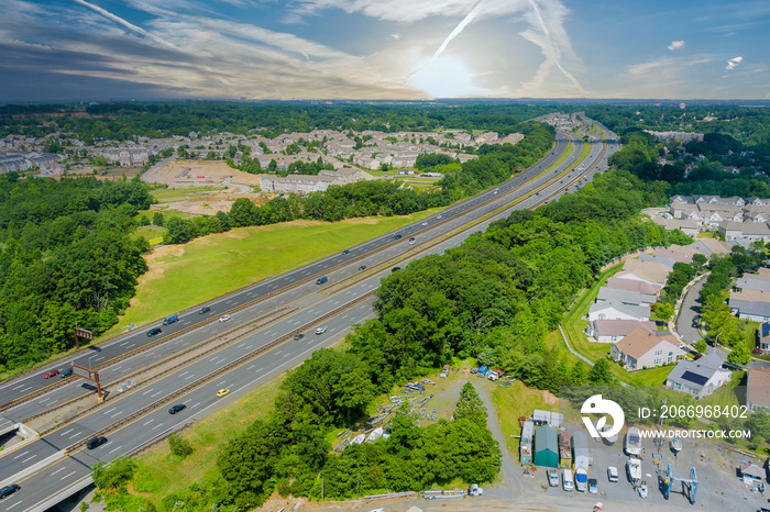 Many car rushing along a high-speed highway in New Jersey