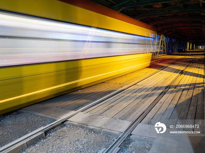 A view of a moving tram, The Gdański Bridge, Warsaw, Poland