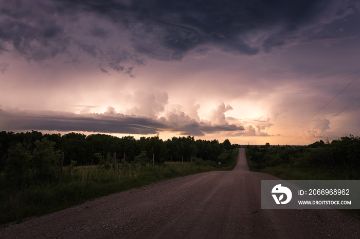 road in the stormy sunset