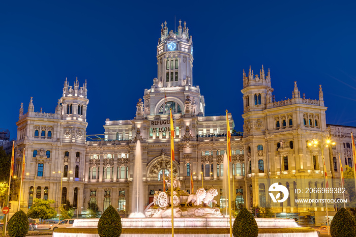 Plaza de Cibeles in Madrid with the Palace of Communication at night