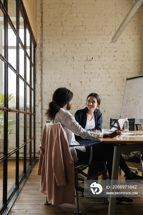 Two attractive smart multiethnic women entrepreneurs