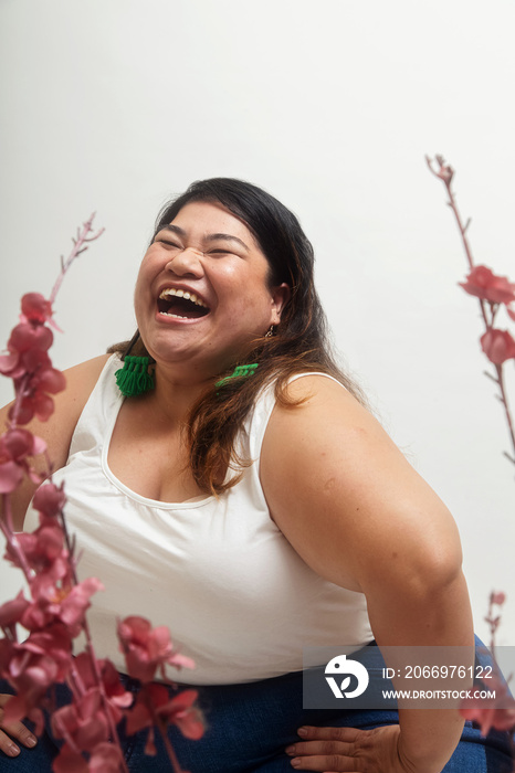 Asian plus size female solo lifestyle studio portrait shot