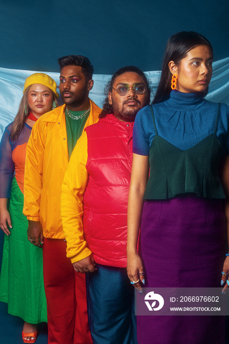 Asian group colour blocked fashion studio portrait