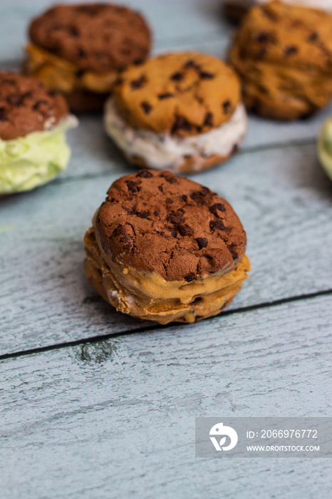 Colorful ice cream cookies sandwiches