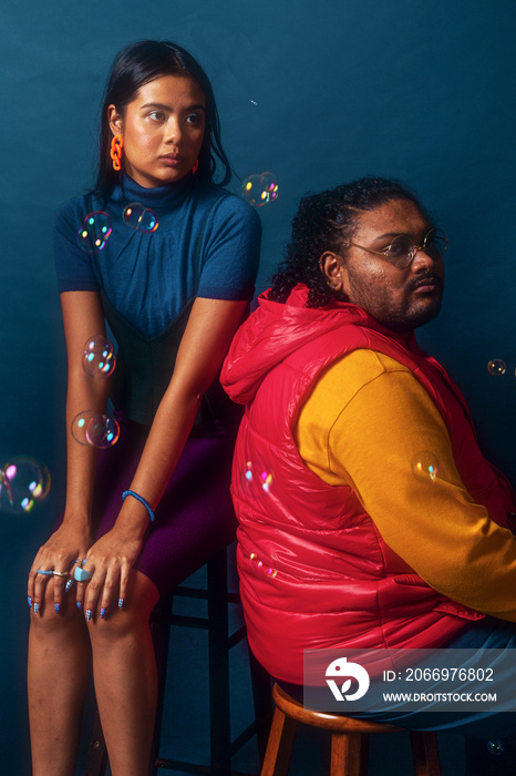 Asian Trio fashion colour-blocked studio portrait