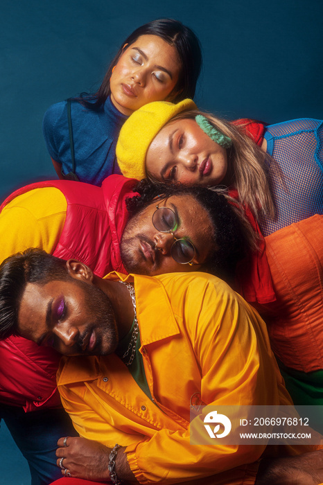 Asian Group fashion colour-blocked studio portrait